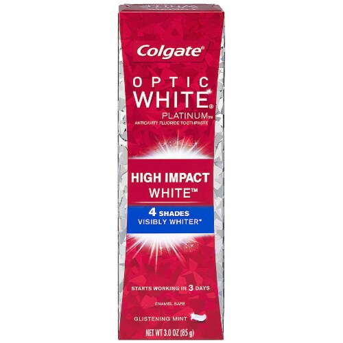 Colgate Optic White Platinum High Impact White Glistening Mint Toothpaste Perspective: front