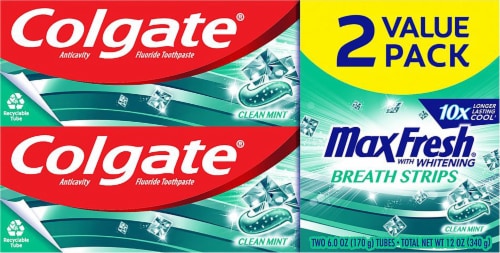 Colgate MaxFresh Clean Mint Whitening Toothpaste with Breath Strips Perspective: front