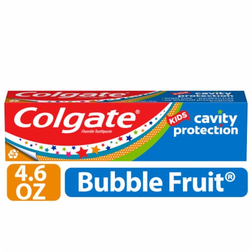 Colgate Cavity Protection Toothpaste for Kids with Fluoride in Bubble Fruit Flavor Perspective: front