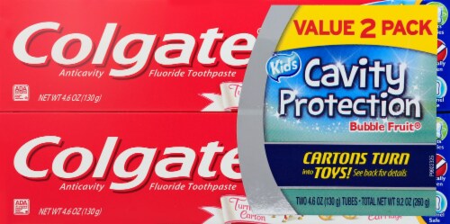 Colgate Value Pack Bubble Fruit Flavored Cavity Protection Fluoride Toothpaste for Kids 2 Count Perspective: front