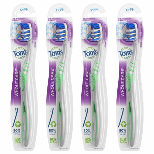 Tom's of Maine Whole Care Natural Toothbrush with 80% Recycled Plastic Handle & Soft Bristles Perspective: front