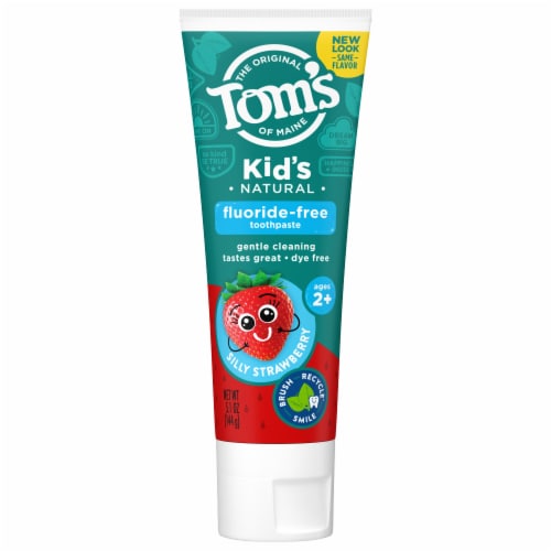 Tom's of Maine Toothpaste for Kids Fluoride-Free Natural Silly Strawberry Perspective: front