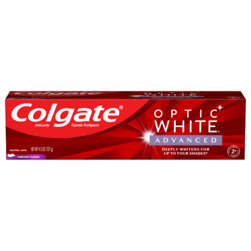 Colgate Optic White Advanced Vibrant Clean Teeth Whitening Toothpaste Perspective: front