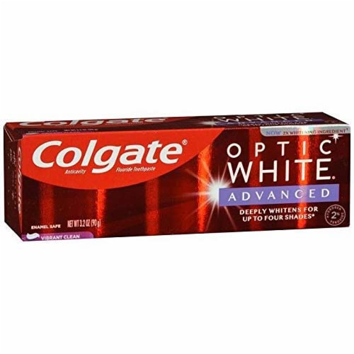 Colgate Optic White Advanced Vibrant Clean Teeth Whitening Toothpaste Perspective: front