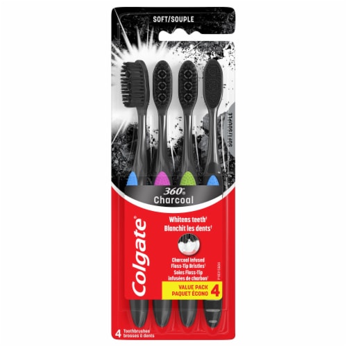 Colgate® 360® Charcoal Floss-Tip Bristles Soft Toothbrush Value Pack Perspective: front