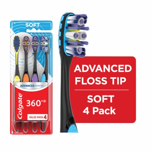 Colgate® 360® Advanced Floss-Tip Bristles Soft Toothbrush Value Pack Perspective: front