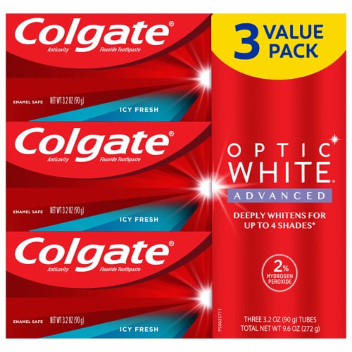 Colgate Optic White Advanced Icy Fresh Teeth Whitening Toothpaste Perspective: front