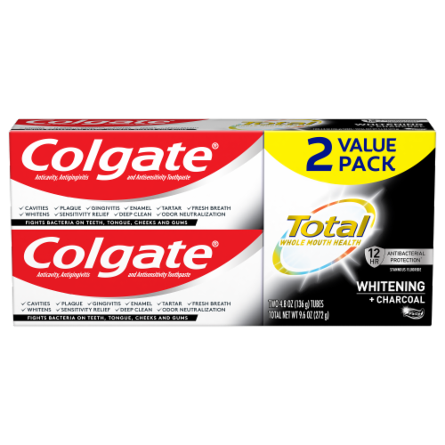 Colgate Total Whitening + Charcoal Toothpaste Value Pack Perspective: front