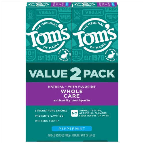 Tom's of Maine Whole Care Natural Toothpaste with Fluoride Peppermint Perspective: front