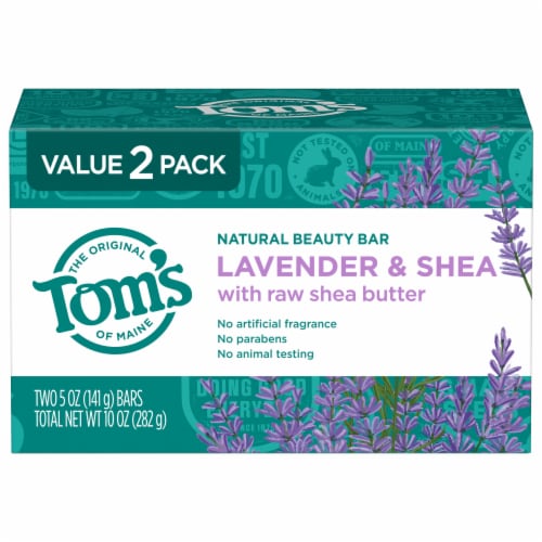 Tom's of Maine Daily Moisture Natural Lavender & Shea Beauty Bar Soap 2-Pack Perspective: front