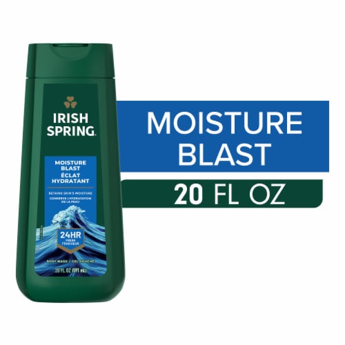Irish Spring Moisture Blast Moisturizing Body Wash for Men 24 Hour Fresh 20 fl oz Bottle Perspective: front