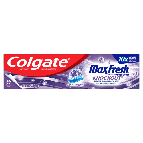 Colgate® Max Fresh WIth Whitening Knockout Mint Fusion Toothpaste Perspective: front