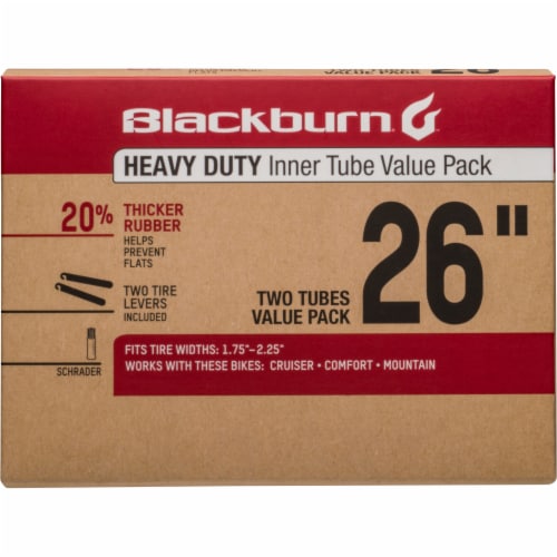Blackburn 26-Inch 1.75-2.25 Width Two Tubes Heavy Duty Bike Inner Tube Value Pack Perspective: front