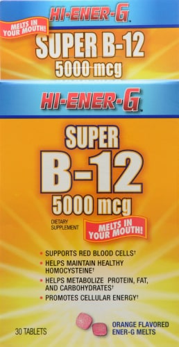 Hi-Ener-G Super B-12 Orange Flavored Ener-G Melts 5000mcg Perspective: front