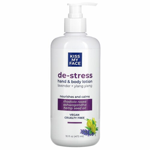 Kiss My Face De-Stress Lavender + Ylang Ylang Hand & Body Lotion Perspective: front