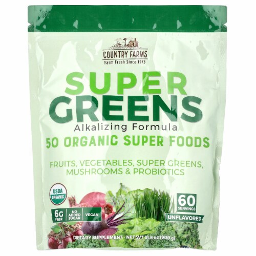 Country Farms Super Greens Natural Flavor 50 Organic Super Foods USDA Organic Drink Mix 31.8 oz Harris Teeter