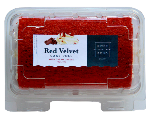River Bend Bakery Red Velvet Cake Roll with Cream Cheese Filling Perspective: front
