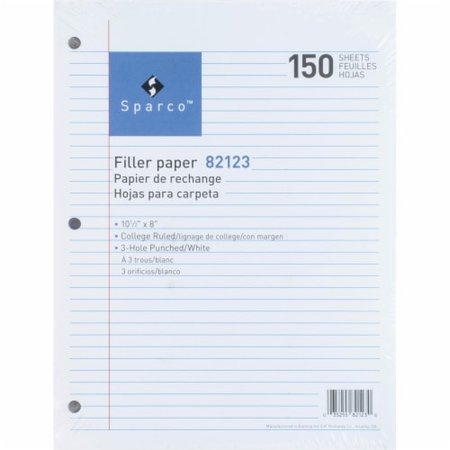 Sparco 3-hole Punched Filler Paper - 150 Sheets - College Ruled - Ruled Red Margin - 16 lb Basis Weight - 8 Sparco 3-hole Punched Filler Paper - 150 Sheets - College Ruled - Ruled Red Margin - 16 lb Basis Weight - 8