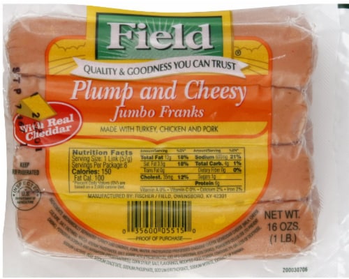 Field Plump and Cheesy Jumbo Franks Perspective: front