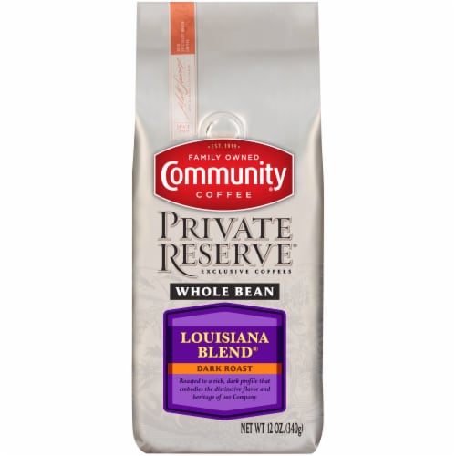 Community Coffee Private Reserve Louisiana Blend Dark Roast Whole Bean Coffee Perspective: front