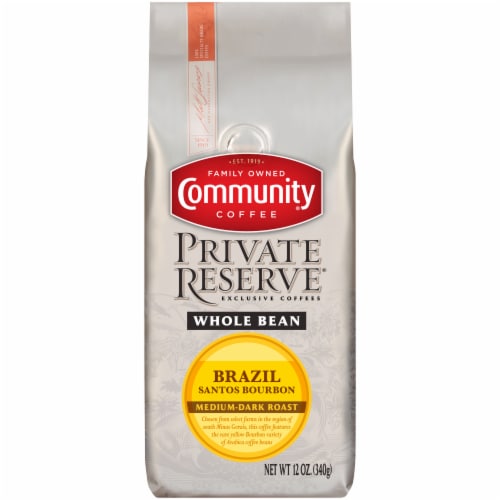 Community Coffee Private Reserve Brazil Santos Bourbon Medium Dark Roast Whole Bean Coffee Perspective: front