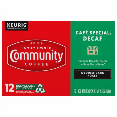 Community Coffee® Decaf Cafe Special Medium-Dark Roast K-Cup Coffee Pods Perspective: front