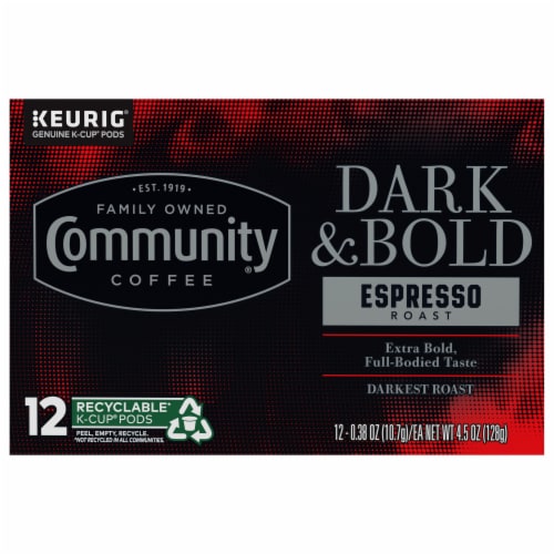 Community Coffee® Dark & Bold Espresso Darkest Roast Coffee Pods Perspective: front