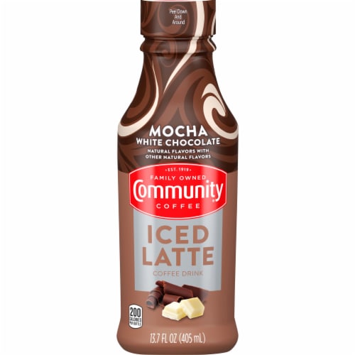 Community Coffee® Mocha White Chocolate Latte Iced Coffee Bottle Perspective: front