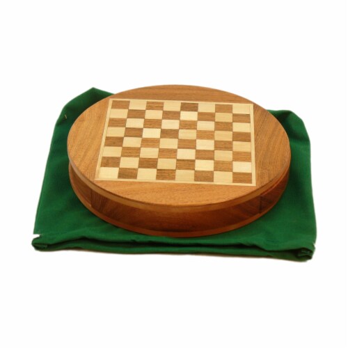 Wordlwise Magnetic Round Wood Inlaid Chess Set Perspective: front