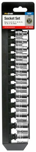 Pro-Grade Metric Socket Set with Rail - 3/8-Inch Drive Perspective: front