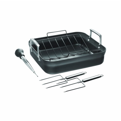 ZWILLING Motion Hard Anodized 16 x 14-inch Aluminum Nonstick Roaster Pan w/ Rack & Tools Perspective: front