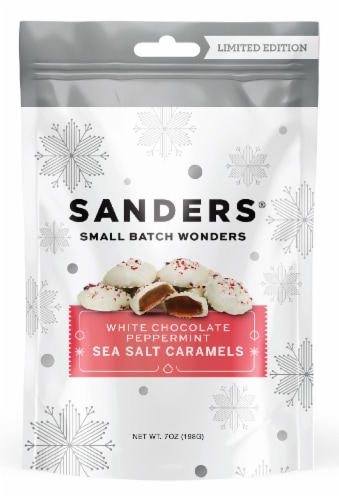Sanders Holiday White Chocolate Peppermint Sea Salt Caramels Perspective: front