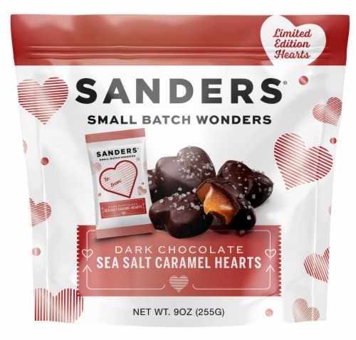 Sanders Dark Chocolate Sea Salt Caramel Hearts Valentine Candy Perspective: front