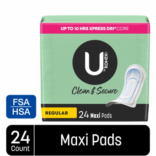 U by Kotex Clean & Secure Maxi Pads Regular Absorbency, 24 count