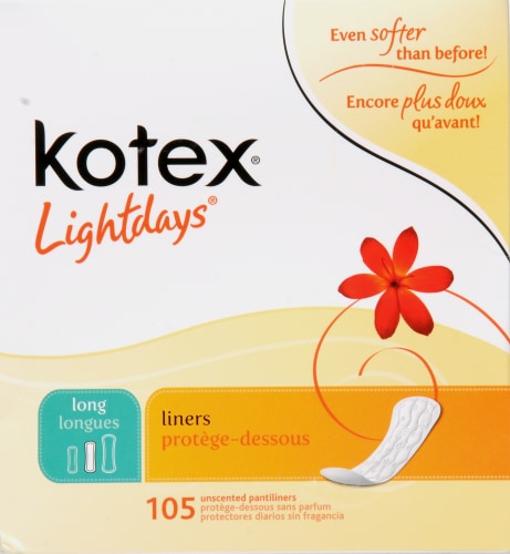 Kotex Lightdays Long Unscented Panty Liner, 105 Count - Kroger