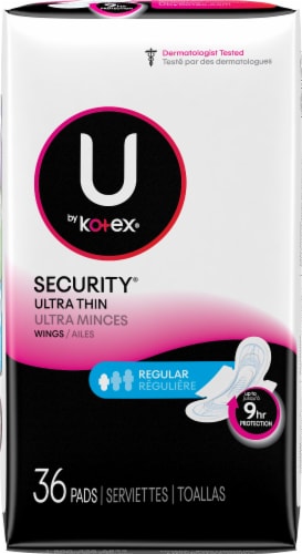 U by Kotex Security Ultra Thin Regular Unscented Pads with Wings Perspective: front