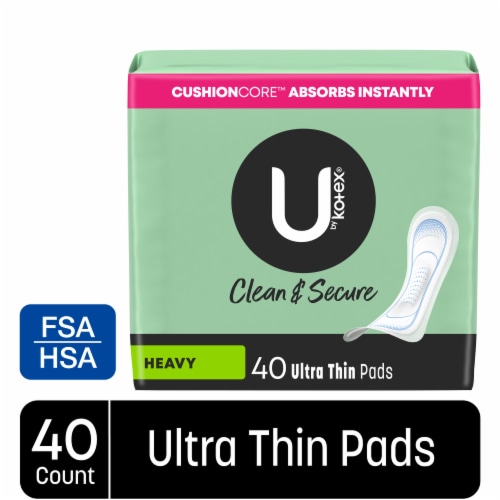 U by Kotex Clean & Secure Ultra Thin Pads Heavy Absorbency, 40