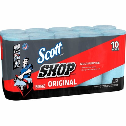 Scott Shop Towels, Original Multi-Purpose, Blue, 55 Towels/Roll (10 Rolls) Perspective: front