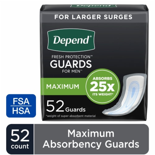 Depend Incontinence Guards/Incontinence Pads for Men/Bladder Control Pads Maximum Absorbency Guards Perspective: front