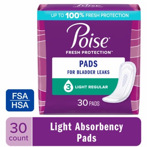Poise Incontinence Pads for Women & Postpartum Incontinence Pads 3 Drop Light Regular Length Pads Perspective: front