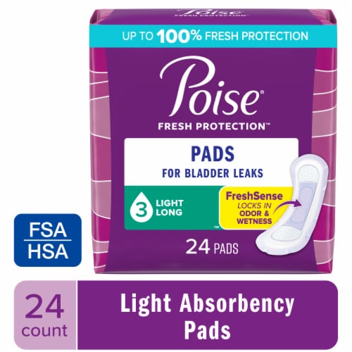 Poise Incontinence Pads & Postpartum Incontinence Pads 3 Drop Light Long Length Pads Perspective: front