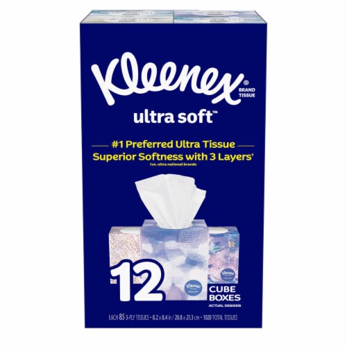 Kleenex Ultra Soft Facial Tissue, 3-ply, 85-count, 12-pack Perspective: front