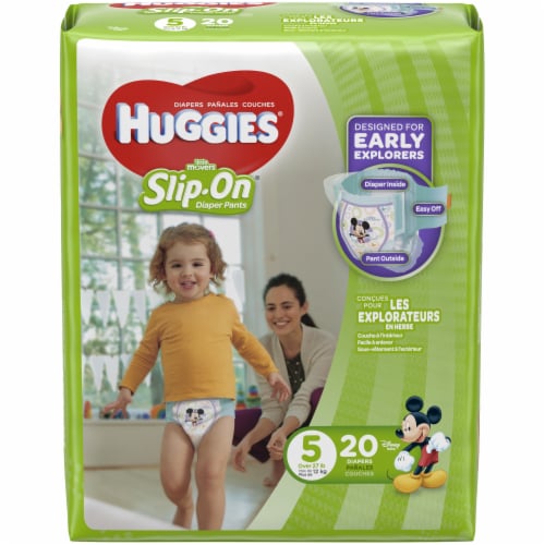 Huggies Little Movers Slip-On Baby Diapers, Size 5 (27+ lbs) Perspective: front