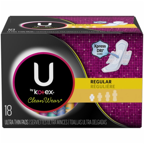 U by Kotex CleanWear Regular Unscented Ultra Thin Pads with Wings, 18 ct -  Kroger