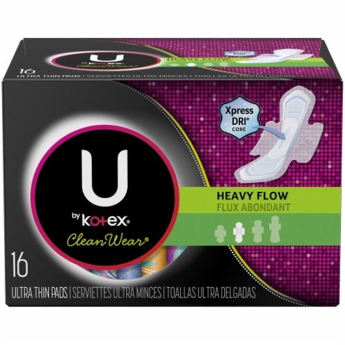 U by Kotex CleanWear Heavy Flow Unscented Ultra Thin Pads with