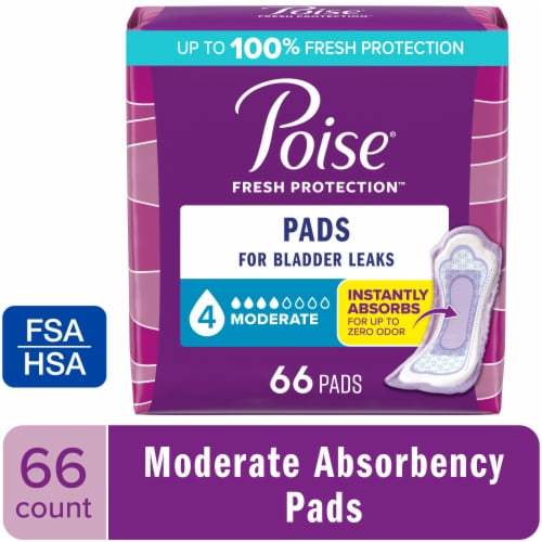 Poise Incontinence Pads for Women & Postpartum Incontinence Pads 4 Drop Moderate Regular Length Pads Perspective: front