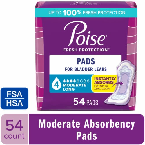 Poise Incontinence Pads for Women & Postpartum Incontinence Pads 4 Drop  Moderate Long Length Pads, 54 count - Kroger