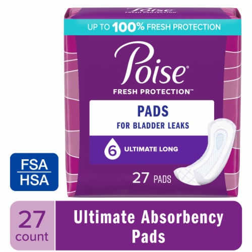Poise Incontinence Pads for Women & Postpartum Incontinence Pads 6 Drop Ultimate Long Length Pads Perspective: front
