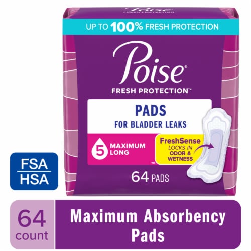 Poise Incontinence Pads for Women & Postpartum Incontinence Pads 5 Drop Maximum Long Length Pads Perspective: front