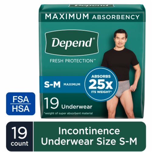 Depend Fresh Protection Adult Incontinence Disposable Maximum S/M Grey Underwear Perspective: front
